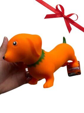 🎃🌭 NEW WITH TAGS – Squeezy Halloween Weenie Dog Squeeze Toy 👻🖤RARE